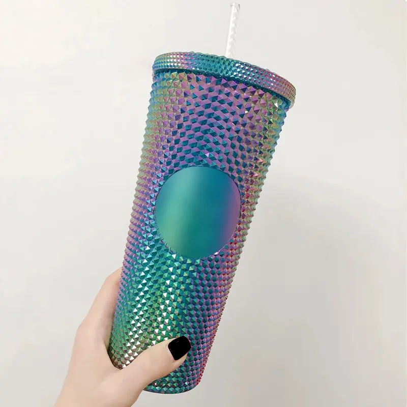 Vaso de plástico reutilizable con pajita, taza de café y bebidas de colores con logotipo personalizado, 710ml, 25oz