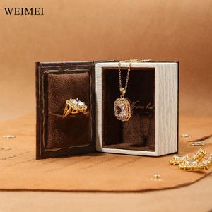 Custom Printed Vintage <b>Book</b> Style Paper Jewelry <b>Box</b> Recyclable for Ring and Necklace Packaging Brown - Product Image 1