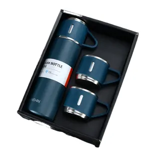 Hot items Popular corporate unique gifts with logo 3 Lids Thermos Flask Vacuum Gift Set with Private Gift Bag for Guest