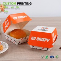 Boîte à sandwichs personnalisée, orange vif, encre à points, vernis brillant, fermeture à clip, carton blanc ligné, languettes latérales, pour magasin de poulet, MOQ 150 pièces