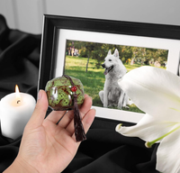 Urne funéraire miniature en céramique émaillée verte pour animaux de compagnie, avec pompon, pour chien, chat, oiseau