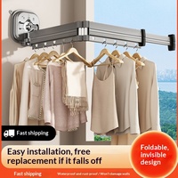 Porte-vêtements télescopique pliable invisible à ventouse métallique pour balcon et dortoir, fixation sans perçage, forte aspiration pour fenêtre en baie