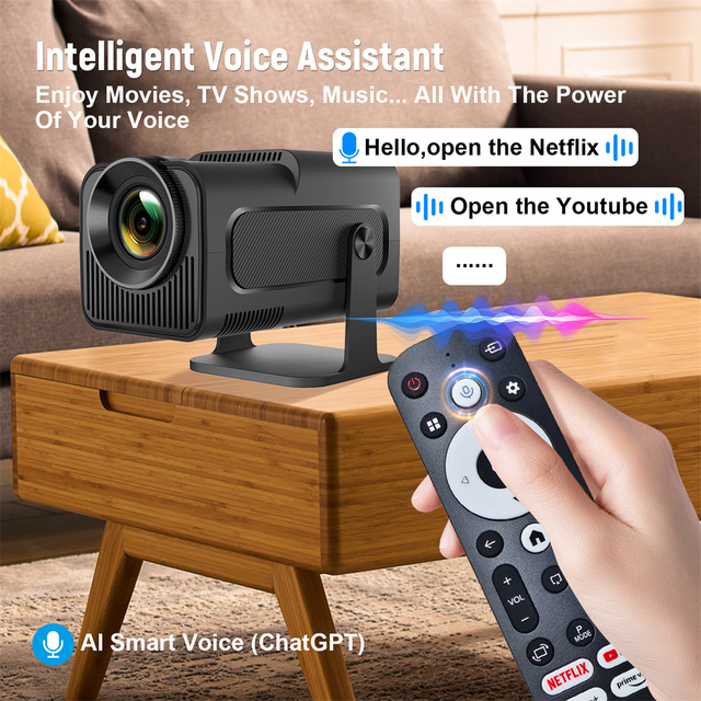 Smart AI Portable 4K Projector HY320 with Wifi and Bluetooth 1080P Projectors for Home Outdoor and Business