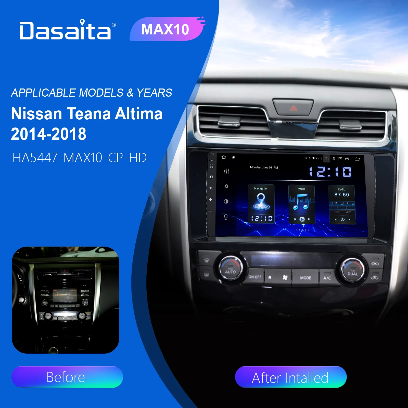 Dasaita 1 Din DSP 라디오 안드로이드 10.0 멀티미디어 스테레오 라디오 자동차 gps 닛산 Altima Teana 9 "IPS 스크린 Autoradio