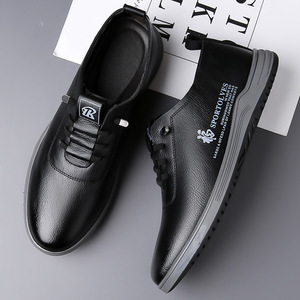 Chaussures de conduite en cuir pour hommes, bout rond, à lacets, semelle en caoutchouc respirante, chaussures décontractées de printemps - Product Image 3