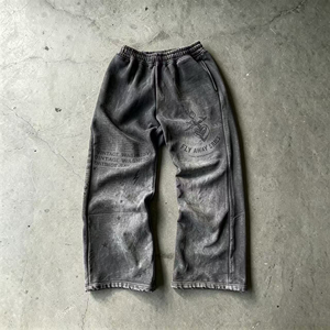 Pantalon <span class=keywords><strong>de</strong></span> survêtement gris OUNA pour <span class=keywords><strong>homme</strong></span>, style vintage délavé, coupe jogger, taille élastique, en molleton <span class=keywords><strong>de</strong></span> coton épais, streetwear personnalisé - Product Image 1
