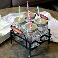 Support de rangement de cuisine en fer noir de style américain Support pour bocal à jus de vin en verre avec panier à tasses pour la fête