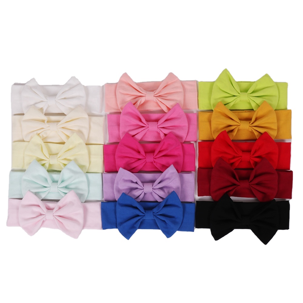 Хлопковые повязки на голову с бантом и цветами для девочек, однотонное украшение для волос для маленьких принцесс, свадебные повязки для волос для маленьких подружек невесты, праздничные розовые