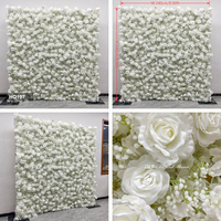 En stock, vente en gros : Mur de fleurs artificielles blanc élégant 8x8 pieds, déroulable, pour décoration de mariage et événements, toile de fond 8x8 pieds
