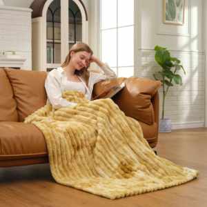 مصدق للشتاء مريح مخطط فرو أرنب قابل للغسل كهربائي رمي التدفئة بطانية للمنزل - Product Image 3