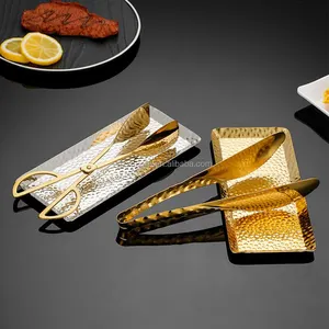 Gold Selbstbedienung zange mit Teller für Buffet Catering Braten Süßigkeiten Essen Servier zange Edelstahl Grill Grill Clip Klemmen