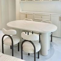 Table à manger ovale en pierre frittée OEM personnalisée avec pieds côtelés, faible MOQ, ensemble de tables à manger pour restaurant et café