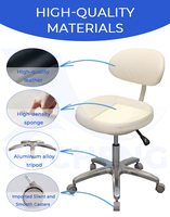 Tabouret d'opérateur dentaire en microfibre avec dossier arqué, commande à trois leviers, chaise ergonomique pour médecin, réglable en hauteur, multicolore, OEM