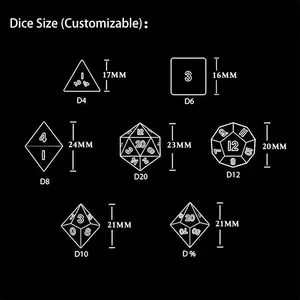 Vendita calda gioco di dadi D6 16mm D20 20 20mm pietra preziosa dadi Set DND poliedro ossidiana nero dadi Set