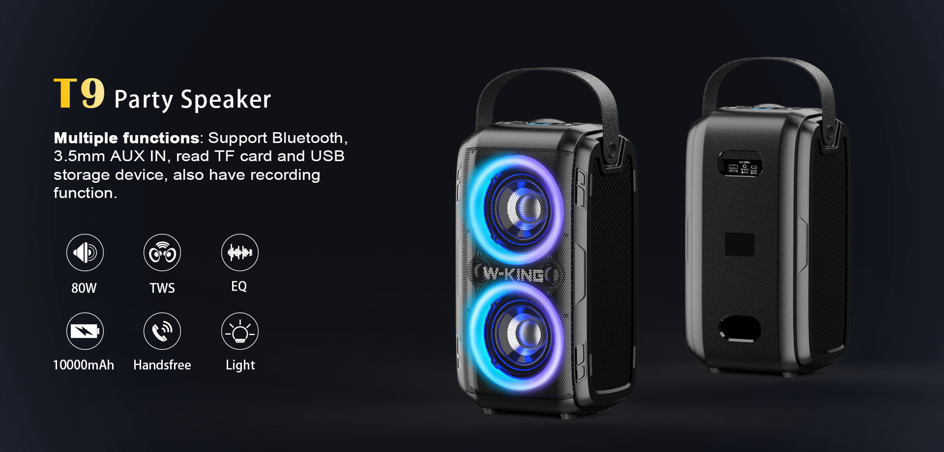 W-KING ポータブルパーティースピーカー T9-2 2本セット W-KING ポータブルパーティースピーカー T9-2 2本セット W-KING