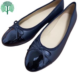 Mocasines Planos de Piel de Cordero Cruda para Mujer, Zapatos de Ballet, Mocasines para Mujer, Zapatos con Punta Redonda y Lazo, Tallas Grandes - Product Image 1