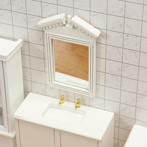 Boutique de moda 1:12 miniatura marco blanco europeo espejo DIY juguete de madera casa de muñecas accesorios de escena de baño - Product Image 4