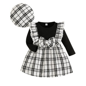 Vêtements de boutique pour filles de <span class=keywords><strong>3</strong></span> <span class=keywords><strong>ans</strong></span>, automne-hiver, robes à manches longues à carreaux et patchwork, chapeau, tenues pour enfants, filles - Product Image 5