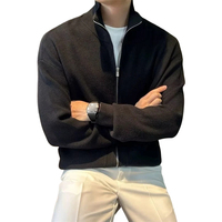 Ventes Flash Usine – Cardigan Homme Tricoté Couleur Unie avec Fermeture Éclair, Col Montant, Coupe Slim, Entièrement Zippé – Manteau Pull Homme Automne Hiver