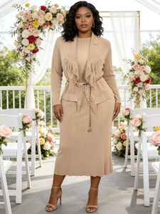 Completo da Donna di Alta Qualità <span class=keywords><strong>con</strong></span> Top Plissettato e <span class=keywords><strong>Frange</strong></span> Abbinato a <span class=keywords><strong>Gonna</strong></span> Media Lunghezza Set Due Pezzi Oversize Stile Miyake per Vendita all'Ingrosso - Product Image 6