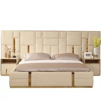 Lit double King moderne de luxe avec intérieur en cuir luxueux, panneau en bois massif, mousse souple pour meubles de chambre à coucher