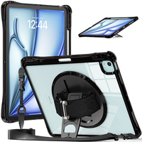IPad hava için 13 inç M2 2024 plastik ve TPU açılır kılıf omuz askısı ile 360 döndür standı