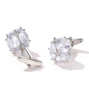 Mancuernillas para Hombre de Alta Calidad, Mancuernillas de Lujo con Diamantes, Mancuernillas Redondas de Circonio Dorado para Camisa - Product Image 1