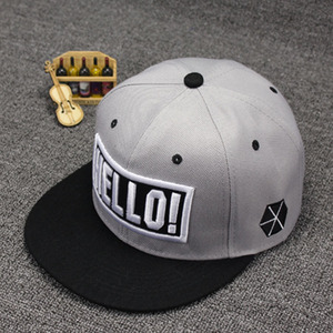 Hello! Embroidery <b>Snapback</b> <b>Cap</b> Unisex Cotton Flat Brim Casual Streetwear Hat - Product Image 1