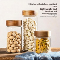 Bocaux en verre à couvercle vissé en bois d'acacia, récipients de stockage alimentaire de qualité alimentaire pour la cuisine avec couvercles en bois, boîtes hermétiques pour noix
