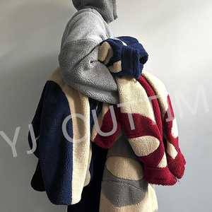 Custom Embroidery Color Block Patchwork Splicing Sweater <strong>Pullover</strong> Full Zip up Face Masked Fluffy Fleece Sherpa Hoodie <strong>Jacket</strong> <strong>Men</strong> - Product Image 6