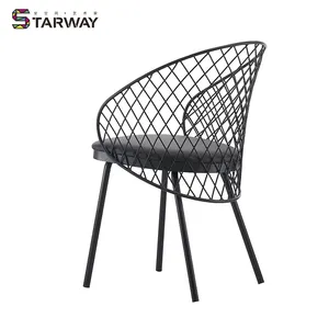 Toptan salon yemek odası sandalye tedarikçisi İskandinav yuvarlak döşemeli Metal yemek sandalyesi çelik sandalye DC-S099D