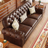 Amerikanisches Retro-Landhaus-Stil PU-Leder Modulares Ecksofa-Set 123 Kombination Dreisitzer Schwamm Chesterfield Wohnzimmer
