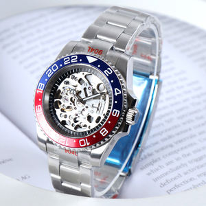 Montre sans logo en acier inoxydable, mouvement NH70, cadran ajouré, verre saphir, étanche 10 bars, automatique, lunette en céramique, boîtier SUB en acier - Product Image 1
