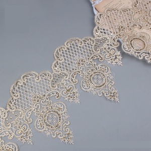 Beautiful Shiny <strong>Sequined</strong> Gold Embroidery Border <strong>Net</strong> <strong>Lace</strong> <strong>Trim</strong> for Garments - Product Image 3