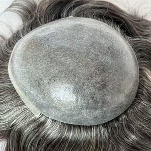 1B40 8 Inch <b>Mens</b> Indian Hair Remy Natural Wave Silicon Injection Male Toupee <b>Wigs</b> 8 Inch Soft Smooth Hand Tied High Quality - Product Image 2