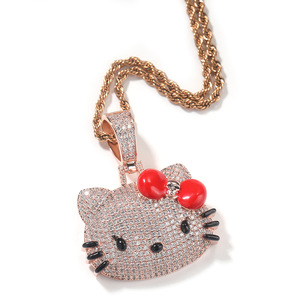 Hip Hop joyería latón personaje de dibujos animados encantos lindo gato <span class=keywords><strong>Hello</strong></span> <span class=keywords><strong>Kitty</strong></span> colgante 5A circón helado 9mm CZ cubano enlace cadenas collar - Product Image 4