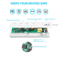 Regleta Inteligente LangYeao 65W GaN con 4 Tomas de CA, Control Independiente, Carga Rápida USB-C PD, WiFi/ZigBee/Matter, Compatible con Alexa