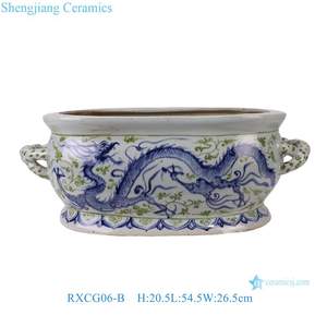 RXCG06-A-B Jingdezhen porcellana verde blu e bianco modello di drago forma ovale decorazione per la casa vaso di fiori in ceramica fioriera - Product Image 4