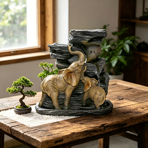 Fuente <span class=keywords><strong>de</strong></span> Agua <span class=keywords><strong>de</strong></span> Mesa para Interiores, Decoración <span class=keywords><strong>de</strong></span> Escritorio para Hogar u Oficina con Familia <span class=keywords><strong>de</strong></span> Elefantes, Rocas y Suculentas Artificiales - Product Image 2