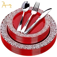 Ensemble de vaisselle en plastique de qualité supérieure pour fête, assiettes de mariage fantaisie, élégant bleu royal et argent jetables pour dessert salade traiteur