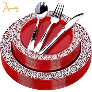 Ensemble de vaisselle en <span class=keywords><strong>plastique</strong></span> de qualité supérieure pour fête, assiettes de mariage fantaisie, élégant <span class=keywords><strong>bleu</strong></span> royal et argent jetables pour dessert salade traiteur - Product Image 6