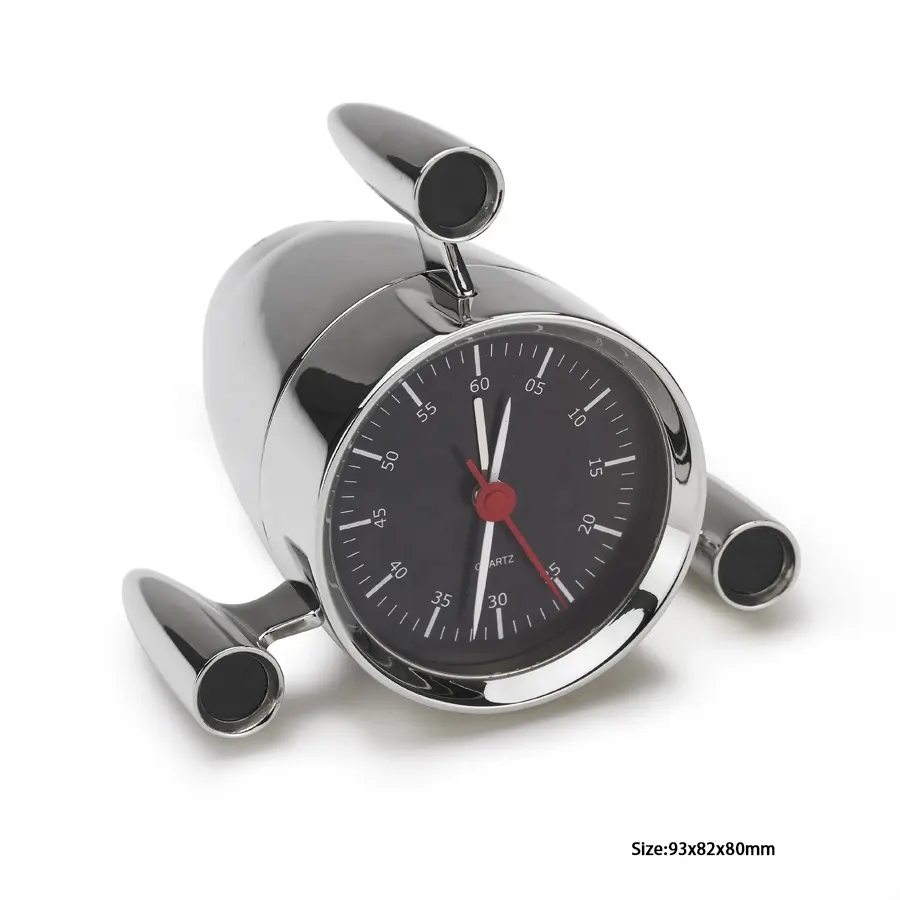 Modern Design 3D Airplane Desk Clock Silver Plated Metal with Alarm Function for Desktop or Gifts