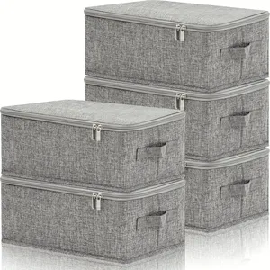 Caja de Almacenamiento de Tela Apilable y Plegable <span class=keywords><strong>con</strong></span> Tapa <span class=keywords><strong>con</strong></span> Cierre y Asa, Carcasa Rígida y Lavable - Product Image 1