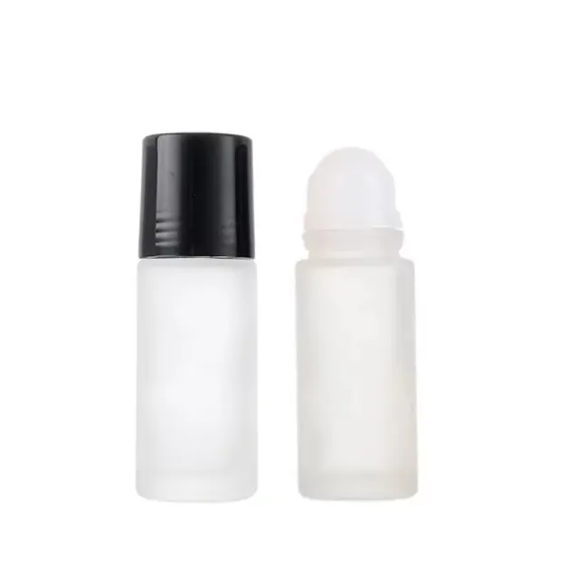 Botella de rodillo de vidrio esmerilado para cosméticos, rollo de 50ml, embalaje desodorante