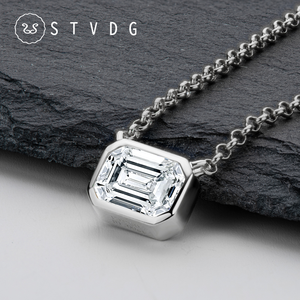 Moissanit-Halsketten für Damen, Infinity-Charm-Schmuckset, 925 Silber, 5x6,5mm 1CT Smaragd-Halo Moissanit-Anhänger Halskette - Product Image 1