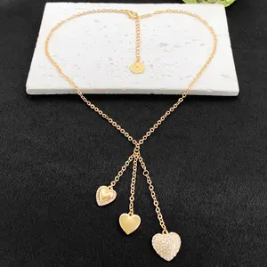 Wholesale New Trends link long chain diamond heart gold plated pendant Necklace for Women's Fashion Jewelry