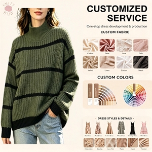 Pull col roulé rayé tendance pour femme, coupe oversize, manches longues, décontracté, chic, pour le quotidien et le streetwear - Product Image 1