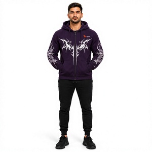 Sweat-shirt à capuche pour homme, violet, avec imprimé graphique blanc, coupe classique, décontracté, en molleton, pour l'automne - Product Image 1