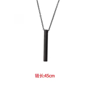 Personalized Saint Valentin Couple Blank Bar Pendant Custom Name Design Jewelry Stainless Steel Vertical Bar Necklace