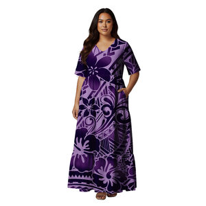 Abiti Lunghi Eleganti con Scollo a V per Feste Serali, Design <span class=keywords><strong>Classico</strong></span> di Lusso, Stile Tribale Polinesiano Fiji, <span class=keywords><strong>Abbigliamento</strong></span> Elegante da Chiesa Samoa per Donne Taglie Forti - Product Image 5